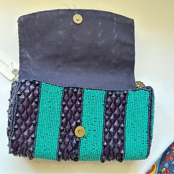 Anthropologie Beaded Flap
Shoulder Handbag Clutch Flap
Turquoise Navy Striped - Picture 6 of 11